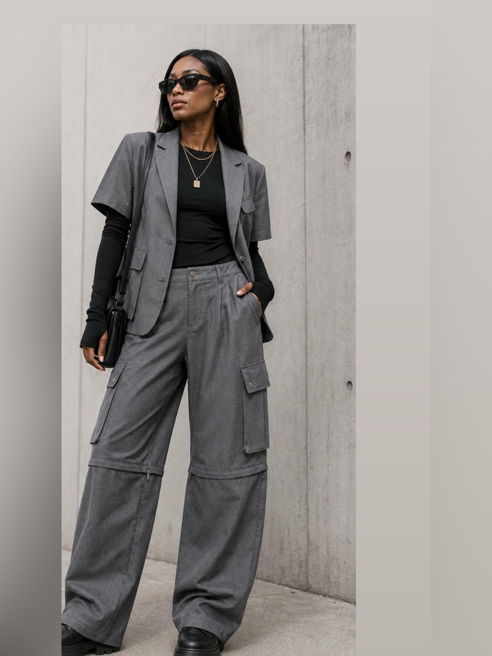 BOBBLEHAUS 100% Wool Deadstock Zip-Off Cargo Pants & Blazer Set Unisex NWT L
